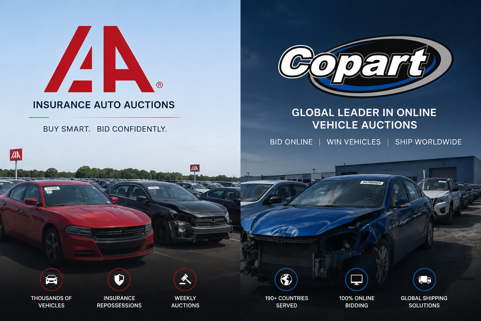 Auction vehicles with Copart and IAAI branding